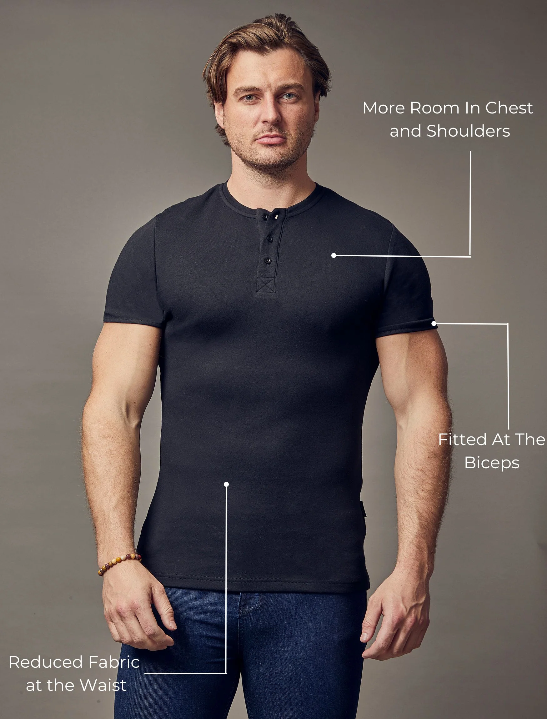 Black Short Sleeve Tapered Fit Henley - Image 3
