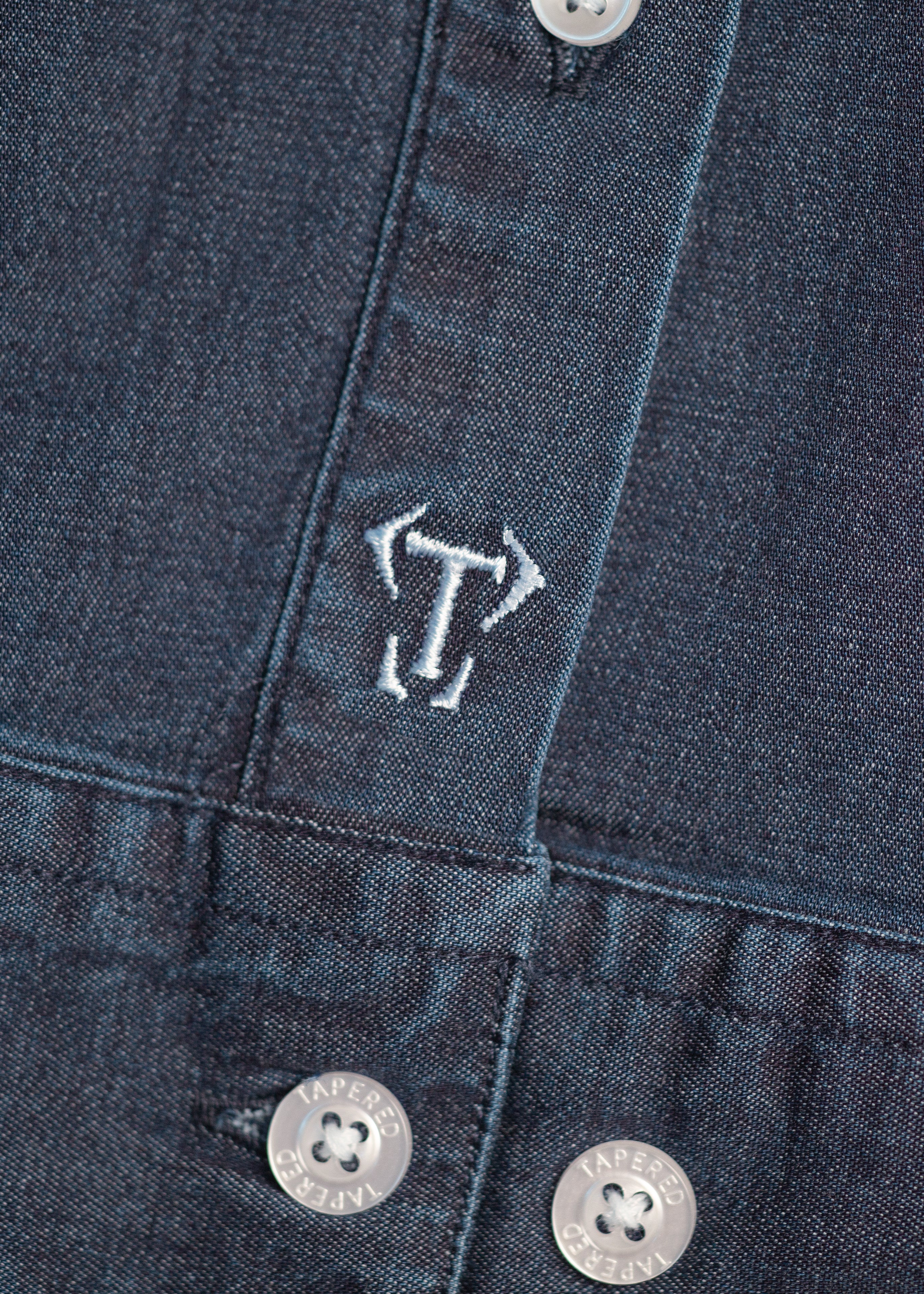 Navy Denim Tapered Fit Shirt - Image 10