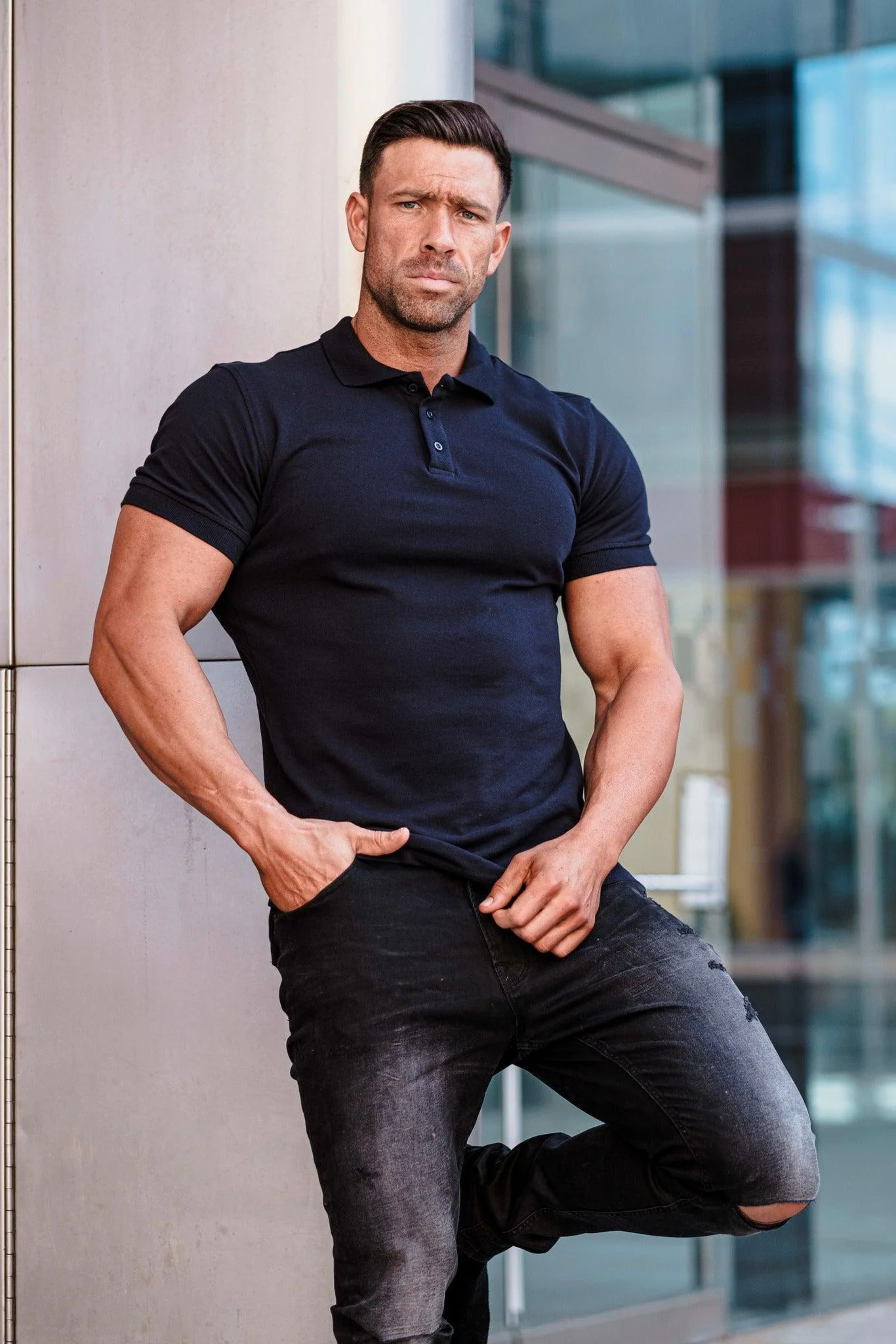 Short Sleeve Navy Tapered Fit Polo Shirt - Image 15